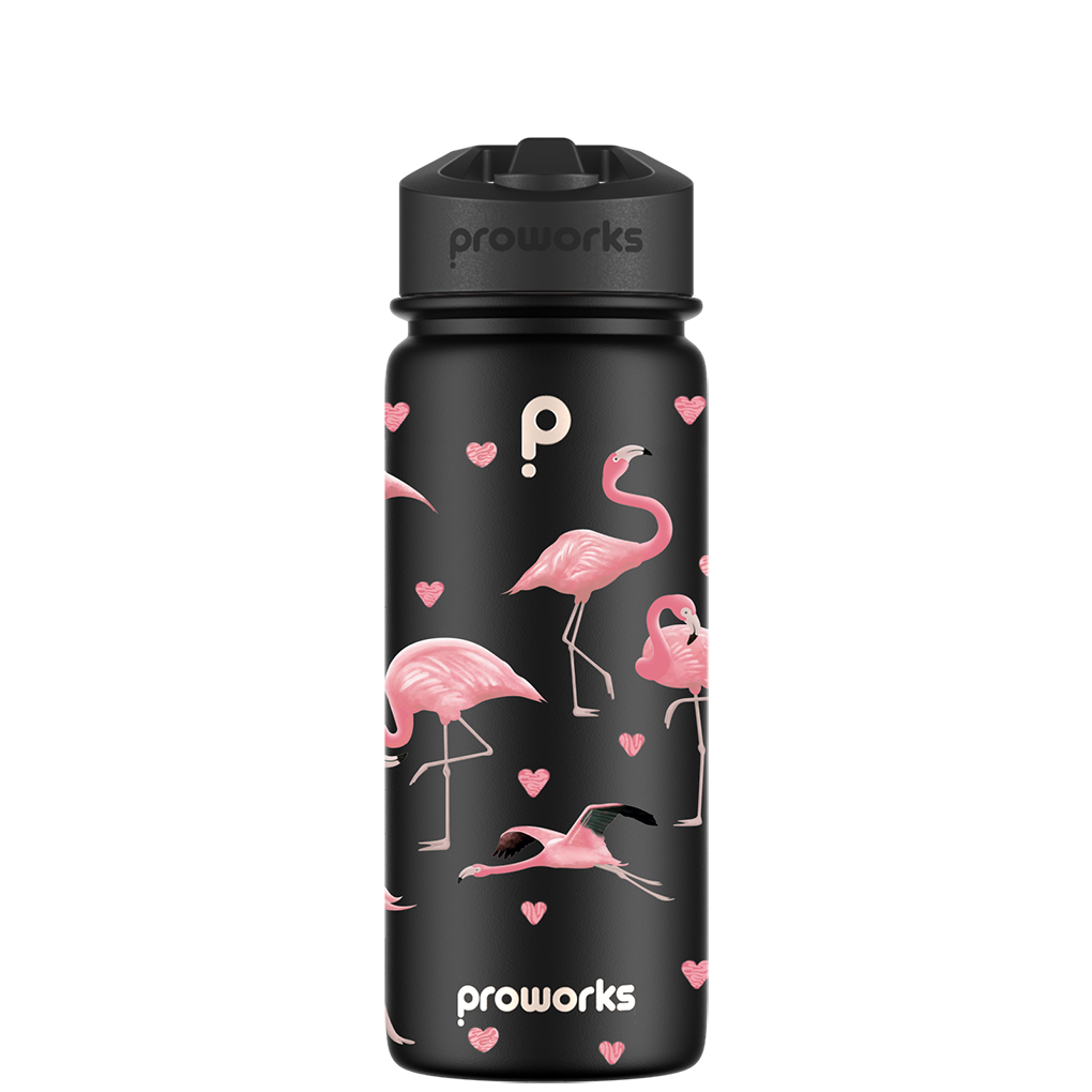 Wasserflasche mit Strohhalm – Flamingo-Muster der 2. Generation