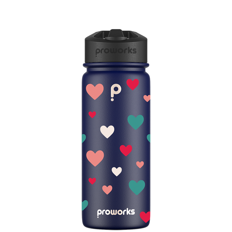 Bottiglia d'acqua con cannuccia - Motivo Cuori a mezzanotte Gen 2