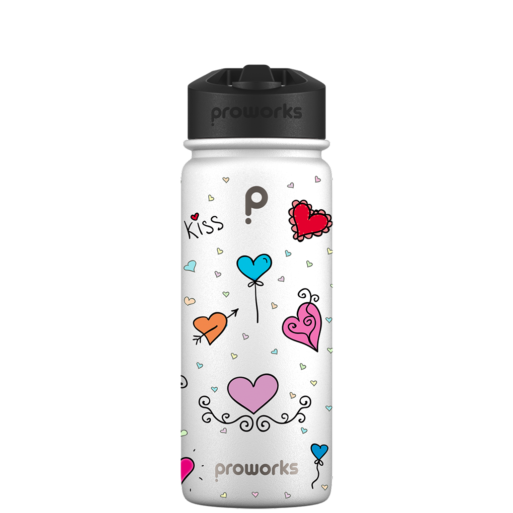 Water bottle with straw - Gen 2 Hearts & Love Pattern