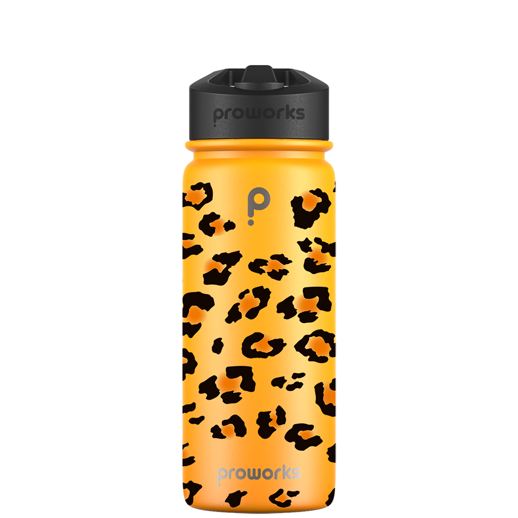 Botella de agua con pajita - Patrón de estampado de leopardo Gen 2
