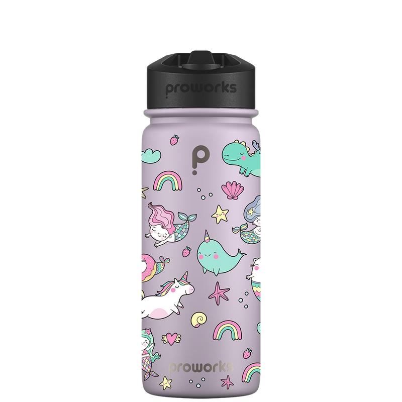 Bottiglia d'acqua con cannuccia - Motivo Sirene e Unicorni di seconda generazione