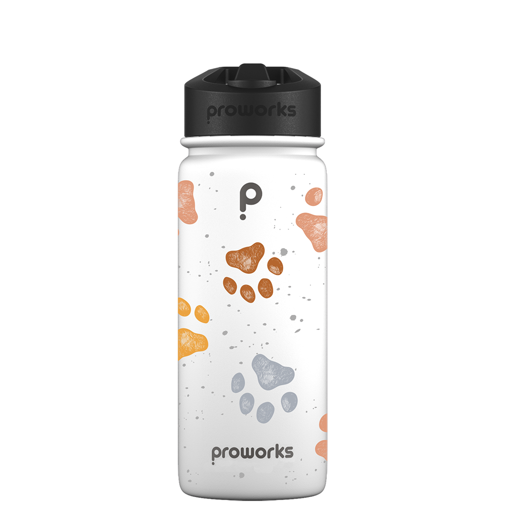 Water bottle with straw - Gen 2 Pawprint Paradise Pattern