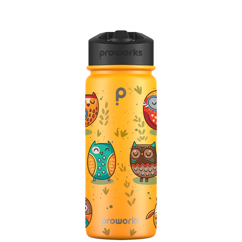 Bottiglia d'acqua con cannuccia - Modello gufi tribali Gen 2