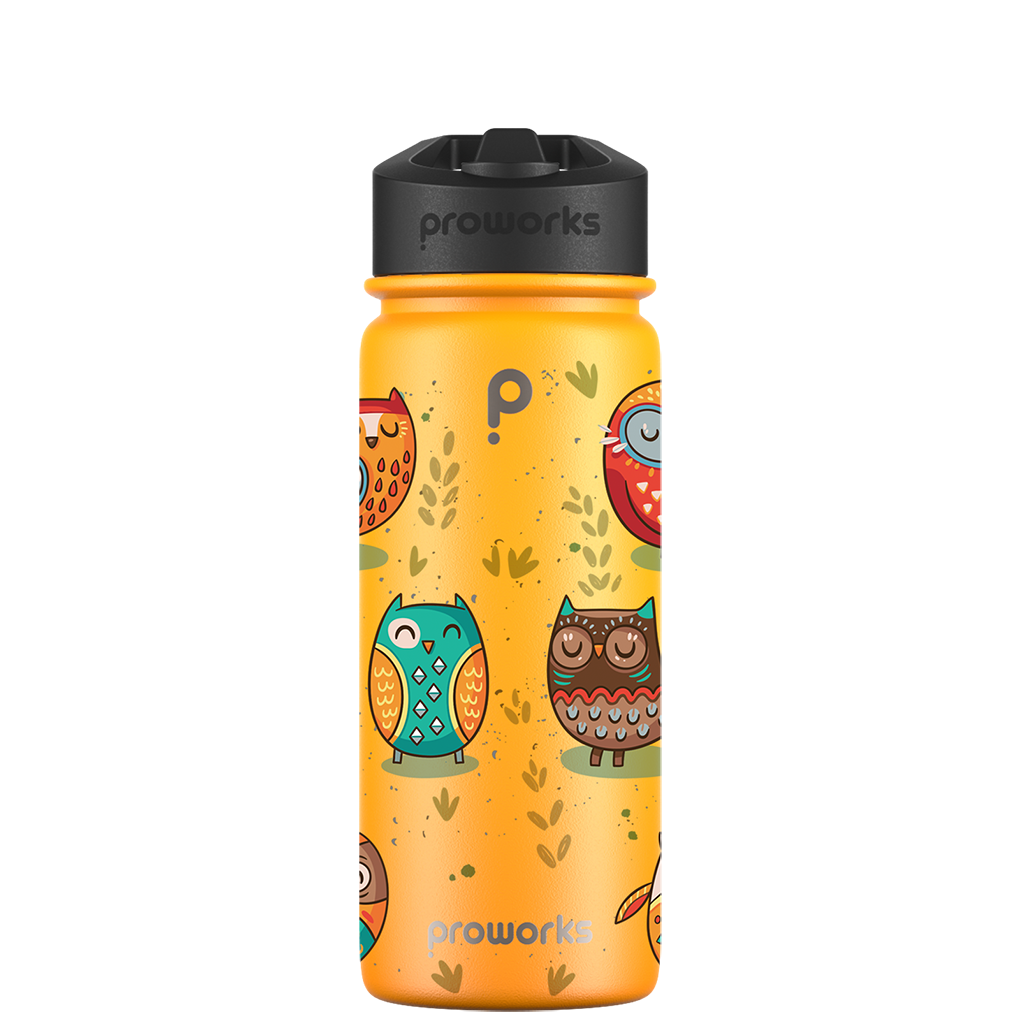 Water bottle with straw - Gen 2 Tribal Owls Pattern