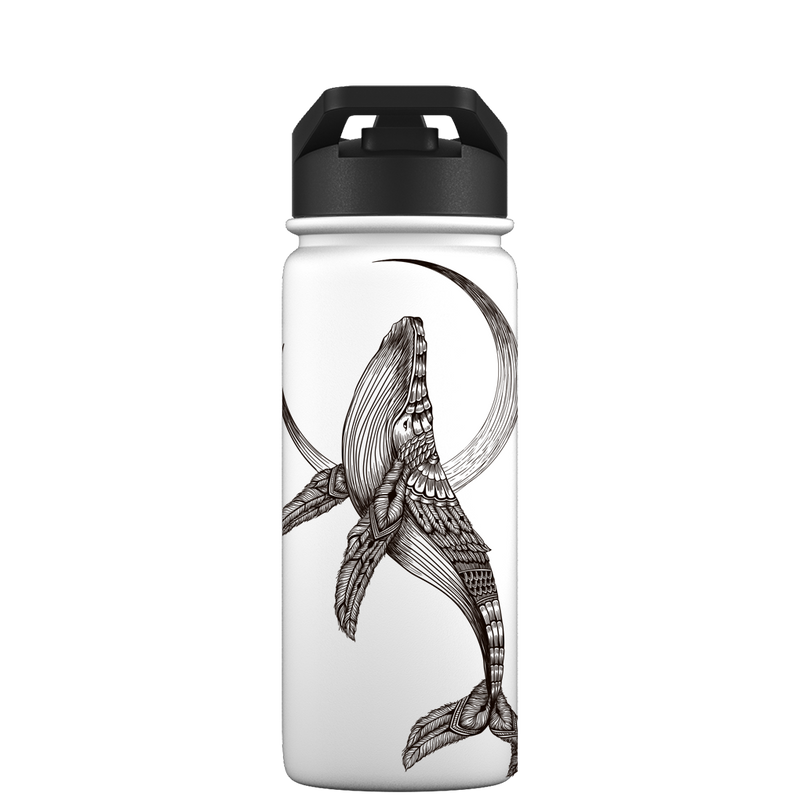 Bottiglia d'acqua con cannuccia - Motivo azteco balena di 2a generazione