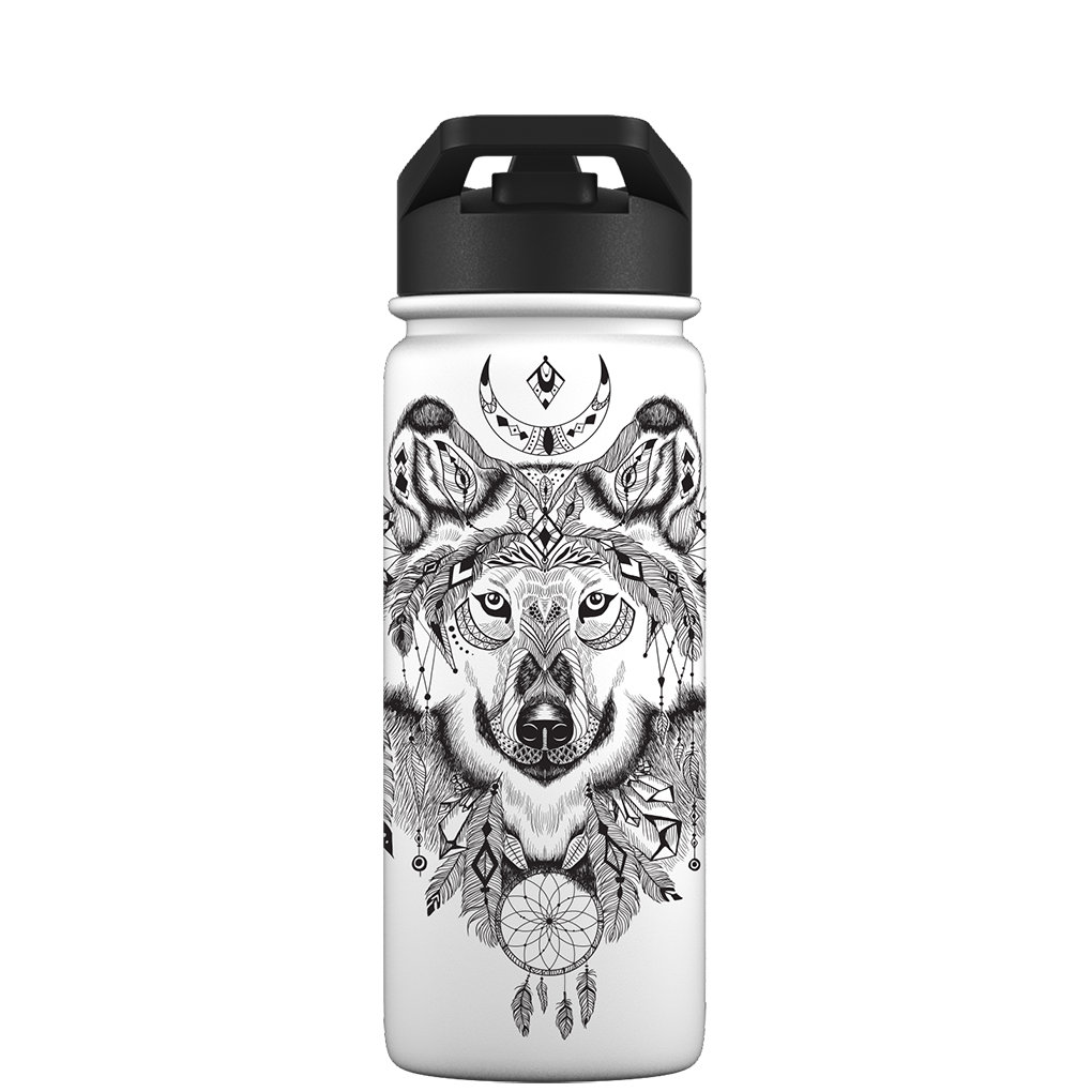 Wasserflasche mit Strohhalm – Gen 2 Wolf Aztec Pattern