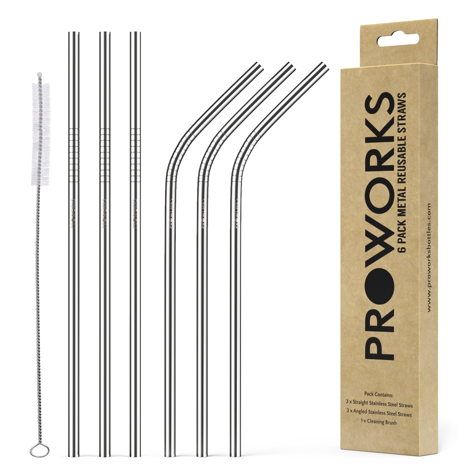 Proworks Reusable Metal Straws 6 Pack