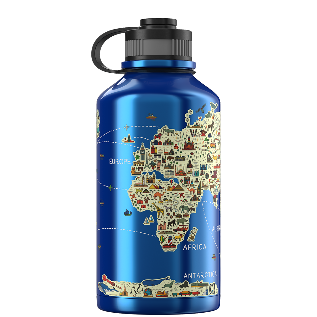 2 Litre Water Bottle - World Map