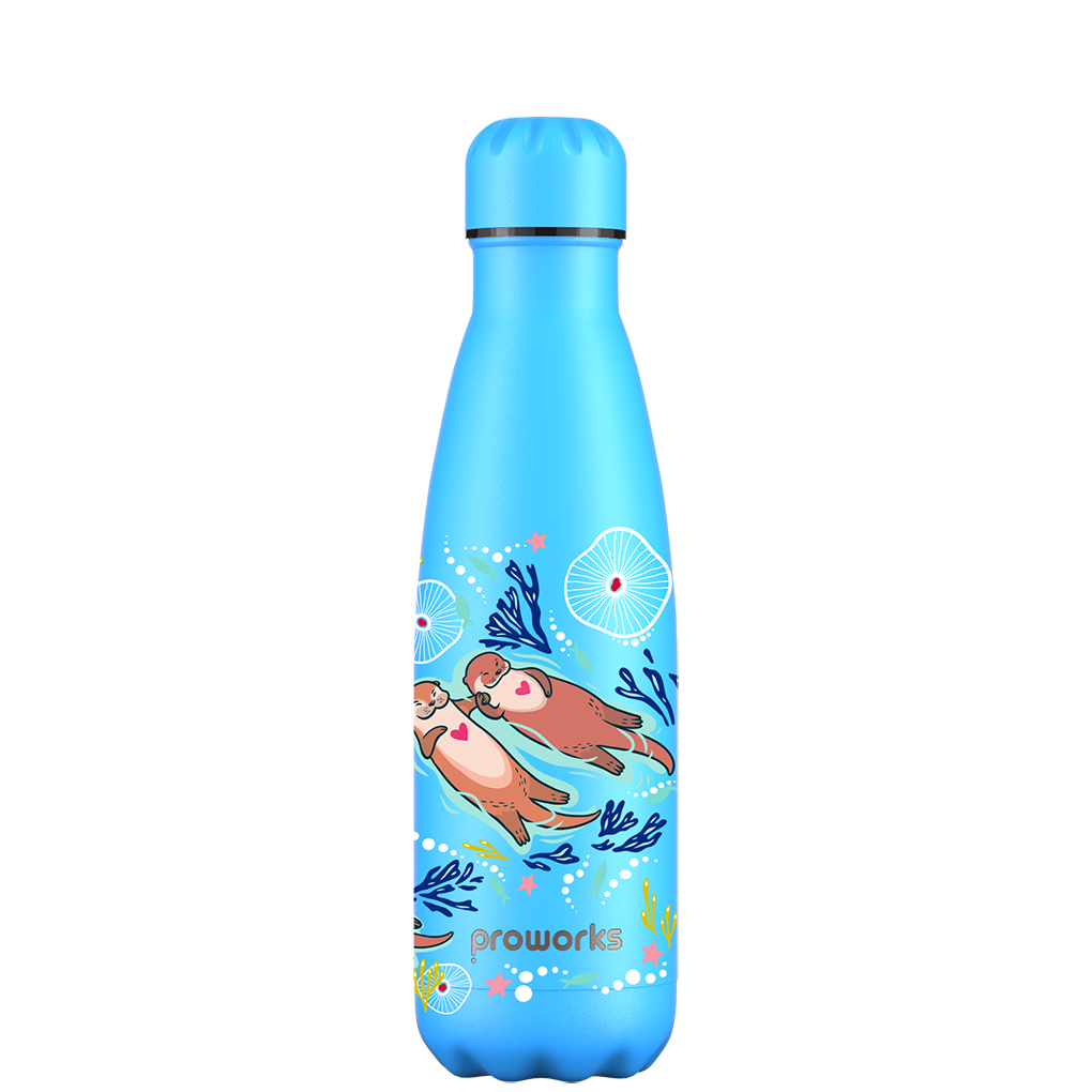 Slim Water Bottle Pink Daisy Blue Background – PlumbGoods