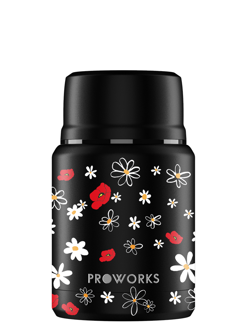 All Black Daisy Food Flask Trimmed