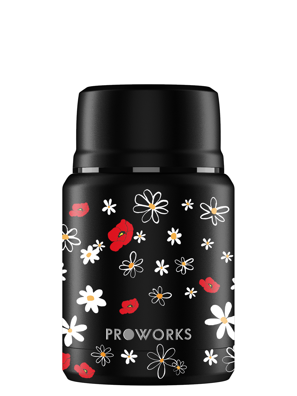 All Black Daisy Food Flask Trimmed