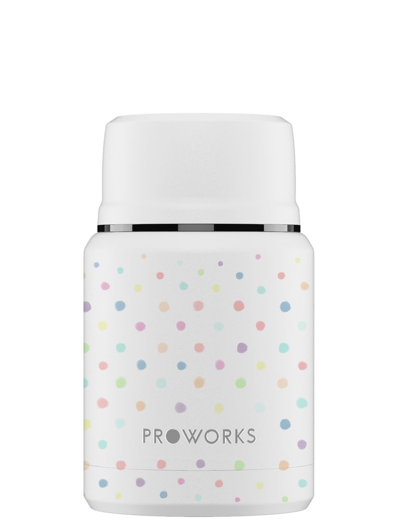 All White Polka Dot Food Flask Trimmed