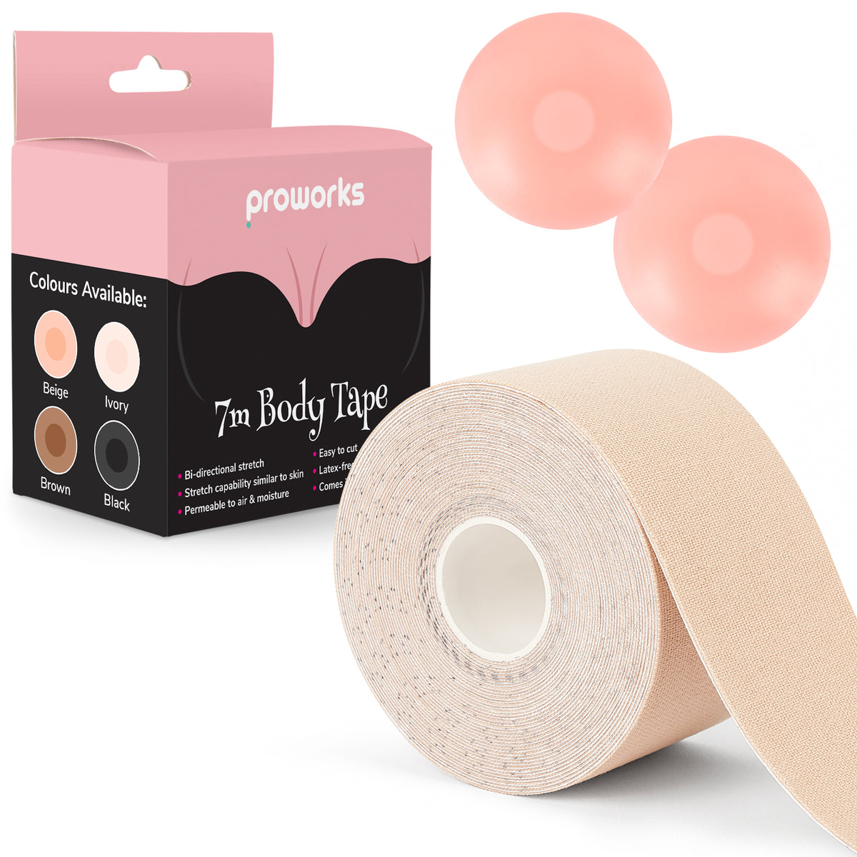 Quikobo Boob Tape - Beige, 5m Roll For Lift, Support & Contour | Waterproof & Hypoallergenic Body Tape