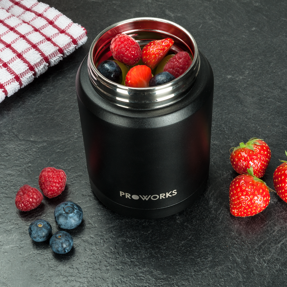 All Black Food Flask - Proworks Bottles