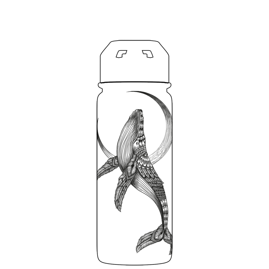 Bottiglia d'acqua con cannuccia - Motivo azteco balena di 2a generazione