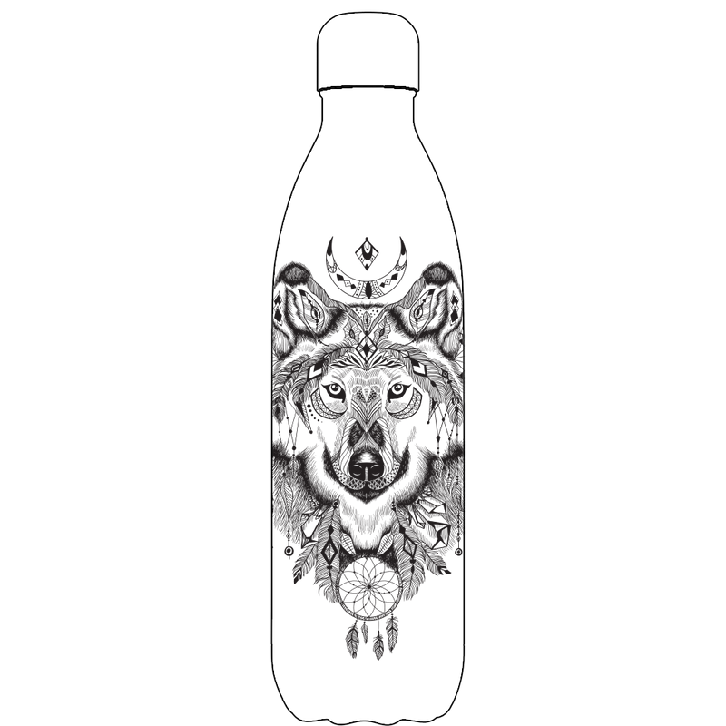 Original Aztec Wolf Water Bottle Pattern