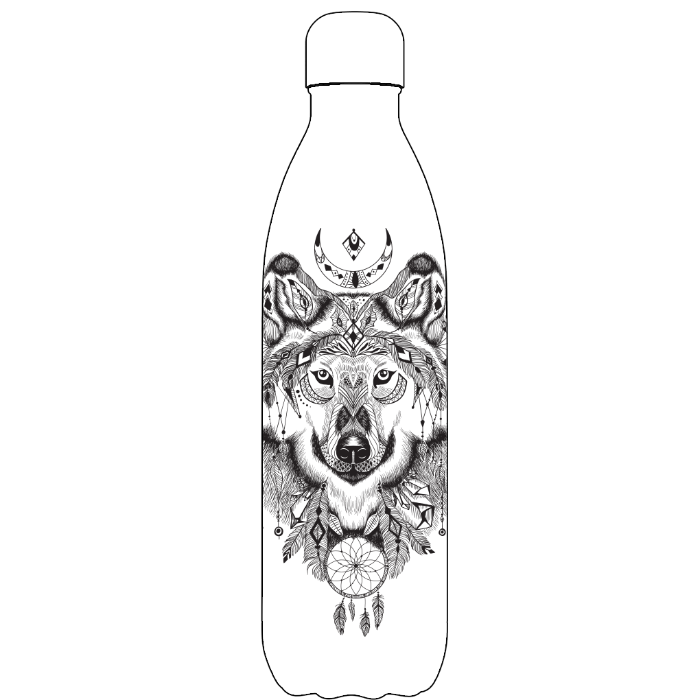 Original Aztec Wolf Water Bottle Pattern