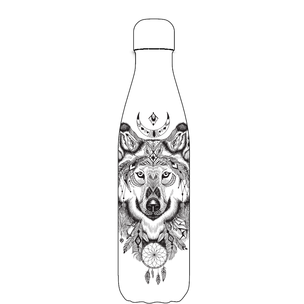 Original Aztec Wolf Water Bottle Pattern