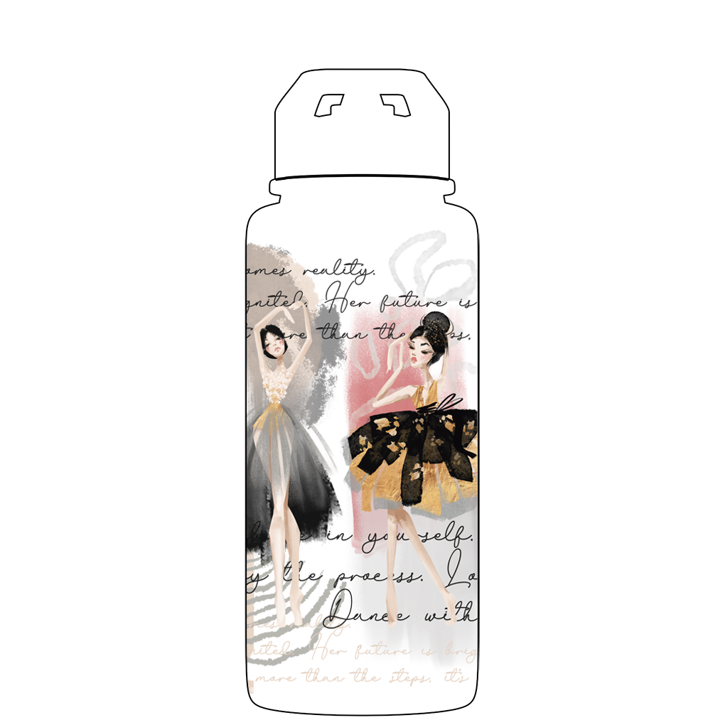 Botella de agua con pajita - Patrón Bailarina de Ballet Gen 2