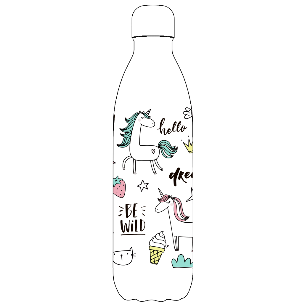 Original Be Unique Unicorn Water Bottle Pattern