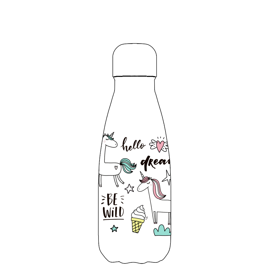 Original Be Unique Unicorn Water Bottle Pattern