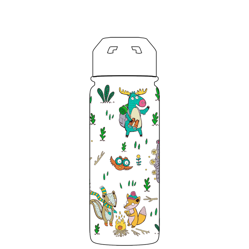 Wasserflasche mit Strohhalm – Gen 2 Camping Animals Pattern