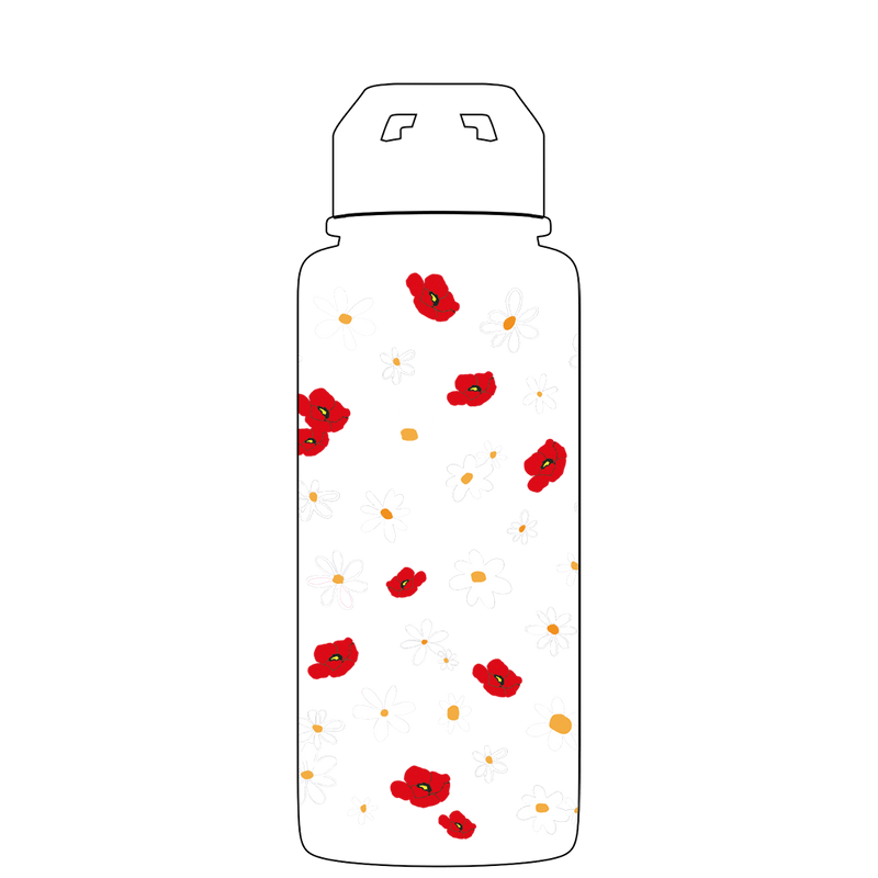 Water bottle with straw - Gen 2 Daisy Pattern