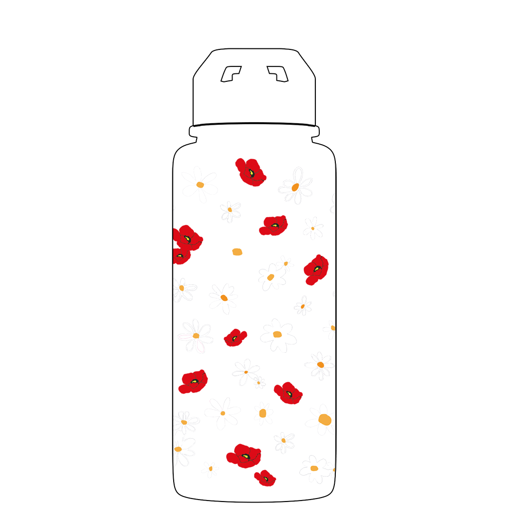 Water bottle with straw - Gen 2 Daisy Pattern