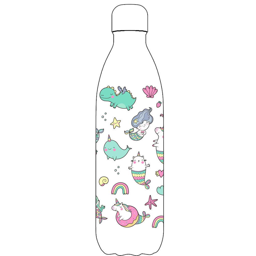 Original Mermaids and Unicorns Water Bottle Pattern