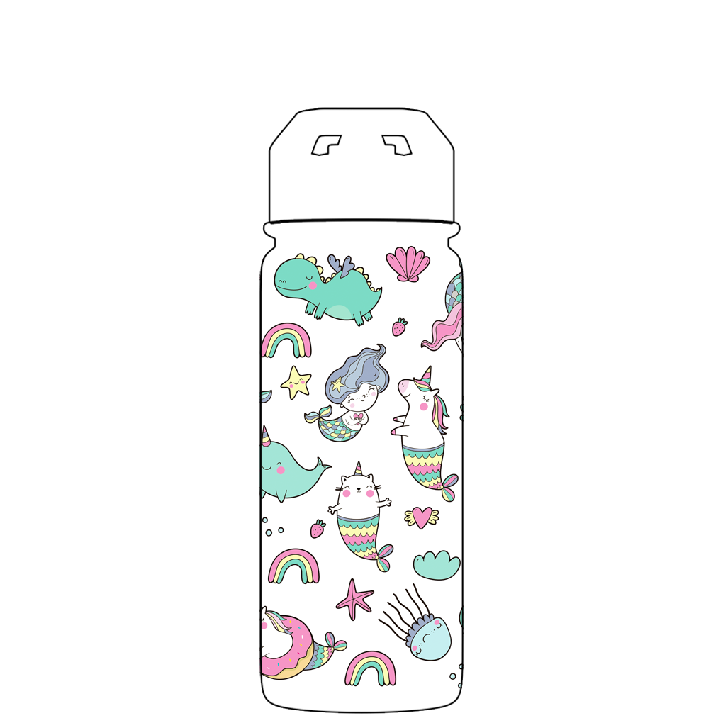 Gourde avec paille - Motif Sirènes et Licornes Gen 2