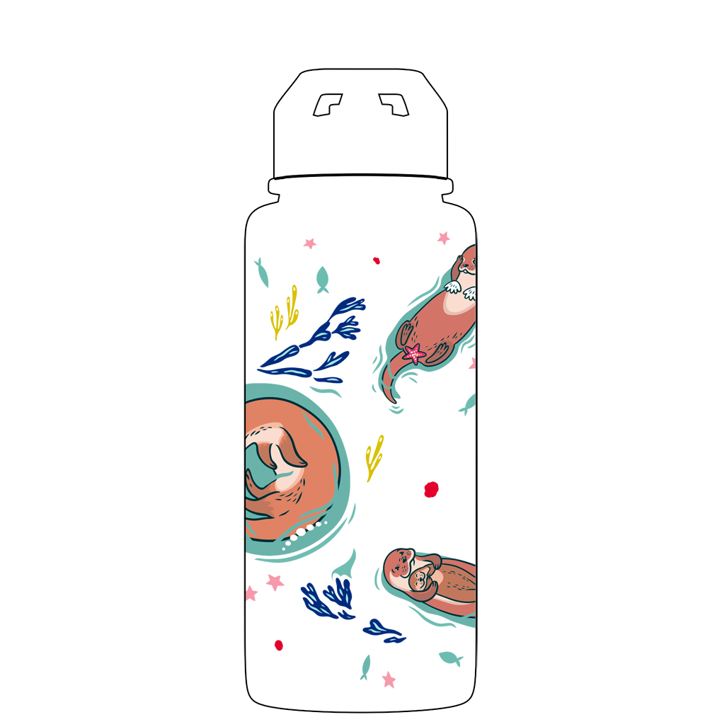 Water bottle with straw - Gen 2 Otter Family Gathering Pattern