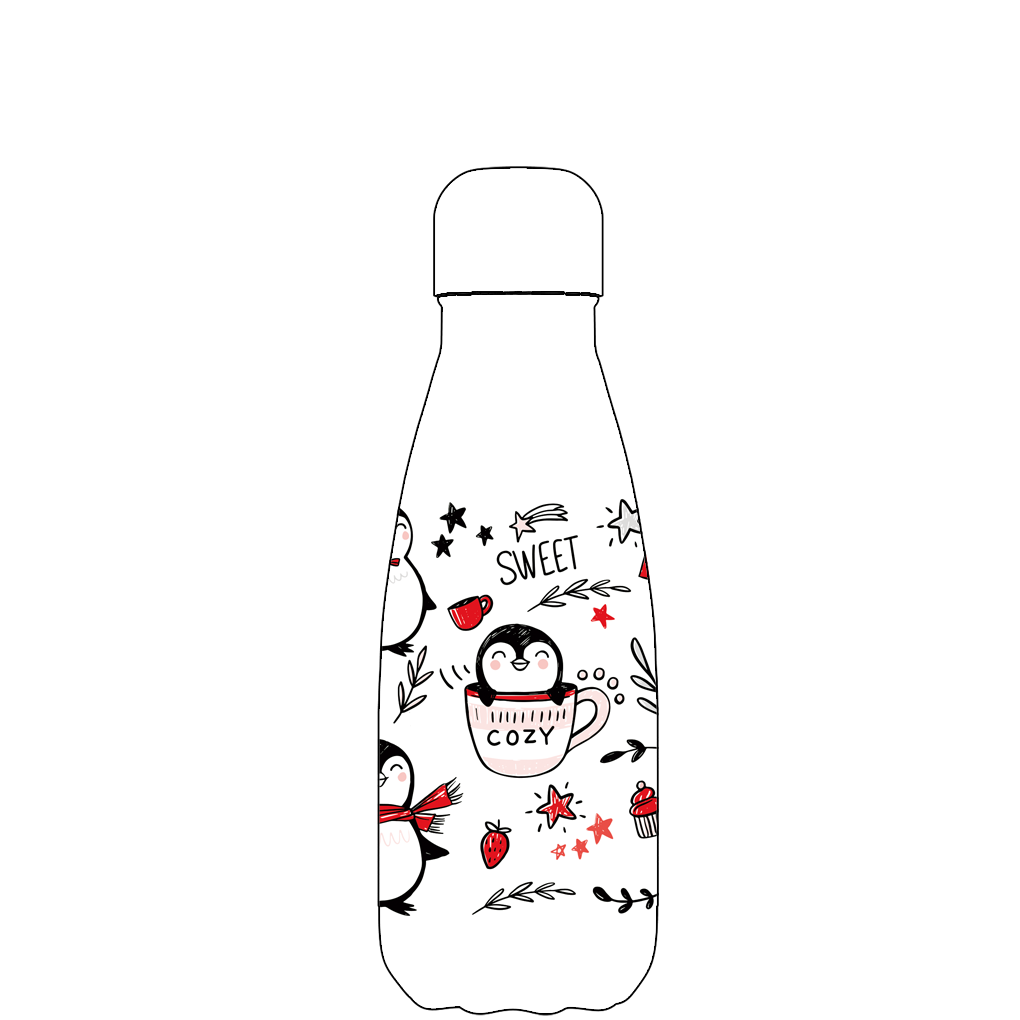 Penguin- Bulk Custom Printed Freezer Gel Water Bottle with Pop-up