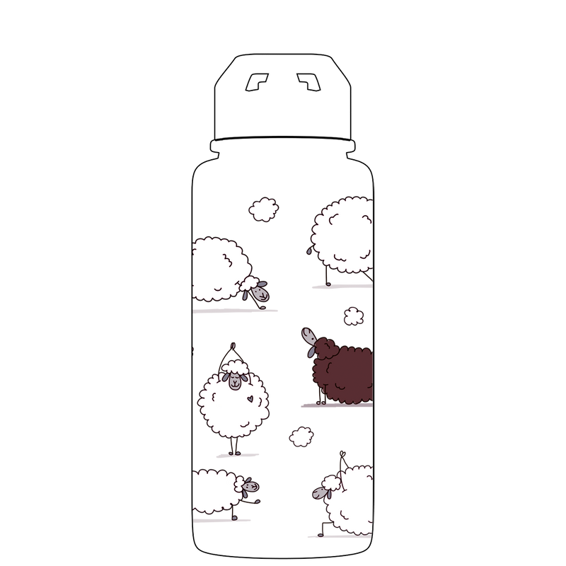 Water bottle with straw - Gen 2 Sheep Yoga Pattern