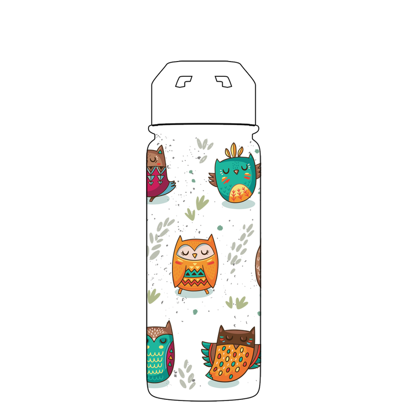 Bottiglia d'acqua con cannuccia - Modello gufi tribali Gen 2