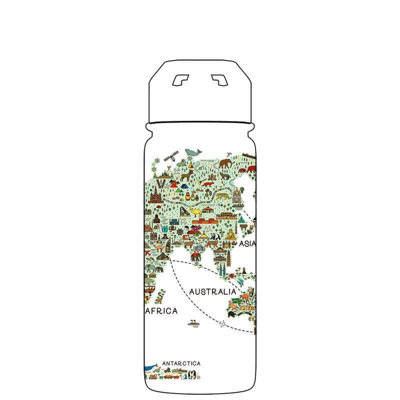 Bottiglia d'acqua con cannuccia - Modello mappa del mondo Gen 2